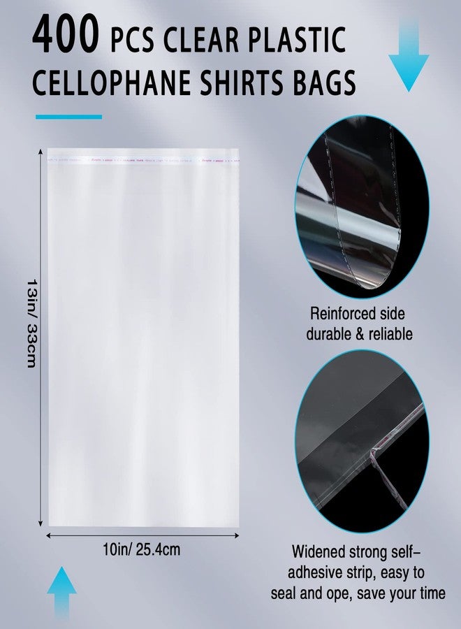 PerKoop 400 Pcs 10"x13" Plastic Clear T Shirt Bags with 1400 Pcs Clothing Size Stickers Cellophane Self Adhesive Clear T Shirt Bags for Packaging Resealable Clothing Package for Jeans Small Business - Image 2